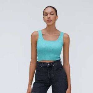 Everlane The Cotton Merino Cami Ribbed Knit Crop Top - Light Blue